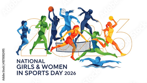National Girls and Women in Sports Day 2026 Vector Illustration