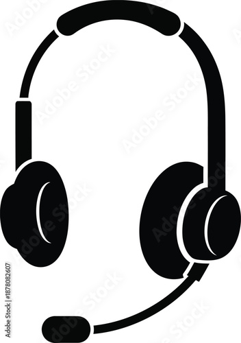 Simple silhouette of a headset with a microphone for call center and technical support illustration