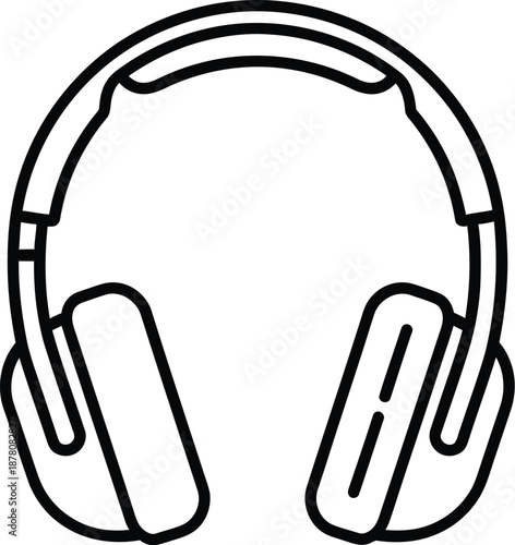 Simple line art icon illustrating a pair of over-ear headphones for audio and music listening