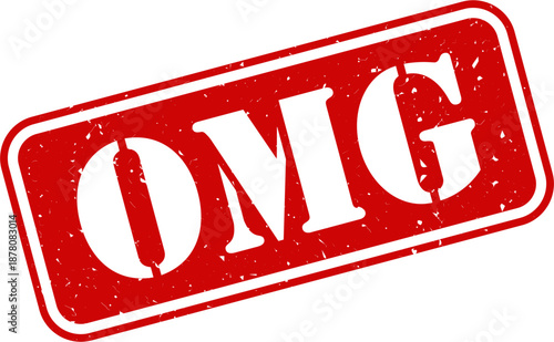 OMG Grunge Rubber Stamp, Vintage Distressed Red Label, Retro Ink Texture Seal, Vector Illustration for Surprise, Shock, Excitement, Funny Expression, Social Media