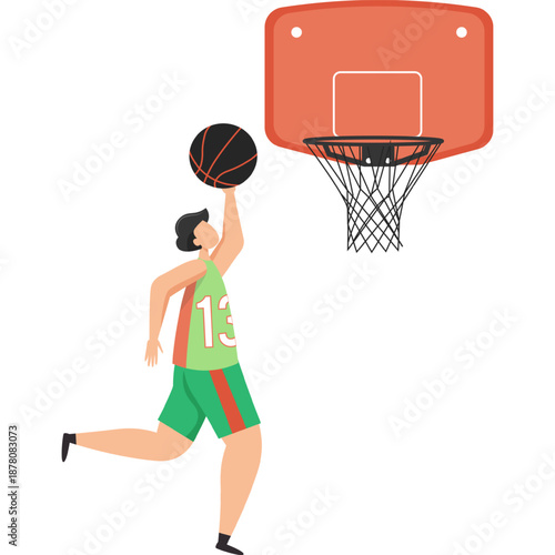 Basketball player throwing ball into basket vector icon isolated on white