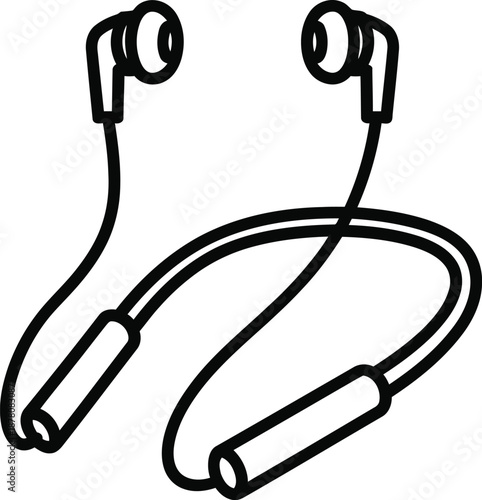 Neckband earphones line art icon showing a pair of earbuds connected by a wire