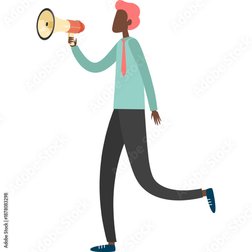 Man influencer shouting in megaphone attracting clients or announcing vector icon isolated on white