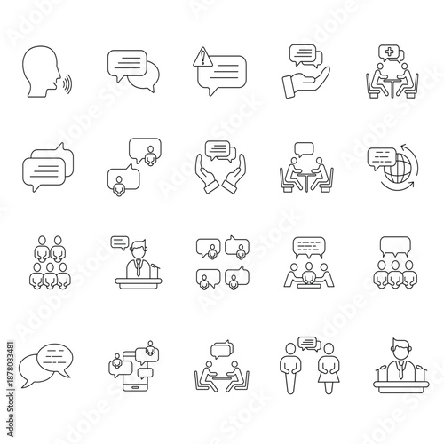 Speaking and communication concept icon set,