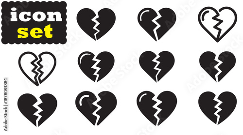 Broken Heart icon Set, Broken Heart solid vector