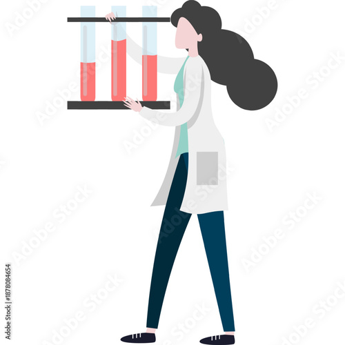 Woman doctor carrying blood samples in test tubes vector icon isolated on white
