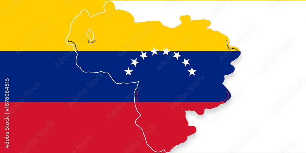 Obraz premium creative simplified map shape of Venezuela and background in the colors of the Venezuelan flag