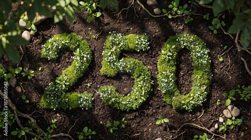 Wallpaper Mural Top view of the number 250 made of fresh green moss and small white flowers on dark soil. Eco-friendly concept for a sustainable future and nature anniversary celebration. Torontodigital.ca