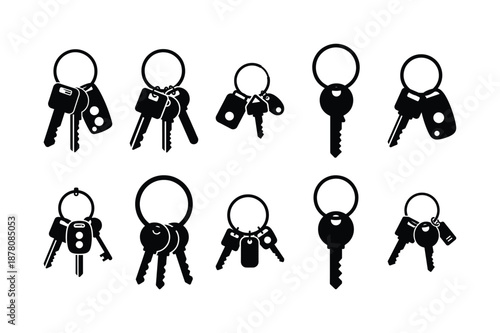 Key Ring Silhouette Vector Icon Isolated on White