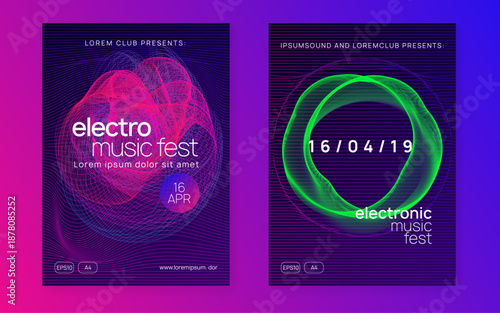 Techno Poster. Discotheque Event. Electronic Disco Invitation. Trance Invite. Blue Dance Banner. Violet Night Club Design. Edm Festival Graphic. Pink Techno Poster