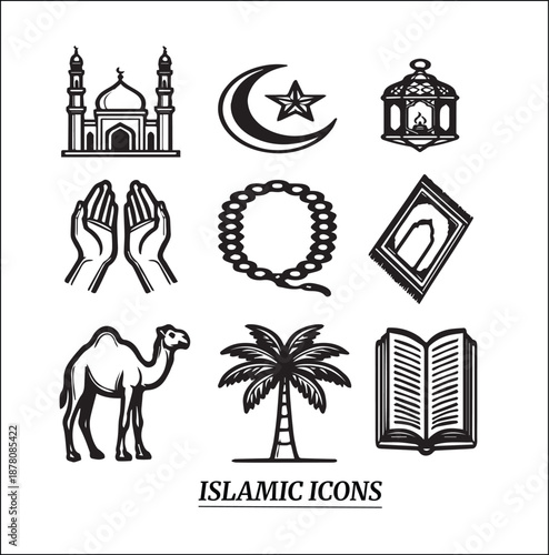 Islamic icons and symbols for cultural and religious designs