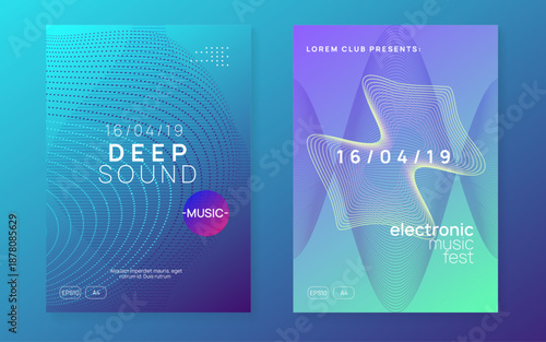 Techno Set. Trance Invite. Psychedelic Beat Invitation. Music Flyer. Violet Sound Background. Discotheque Concert Graphic. Pink Night Club Event. Blue Techno Set
