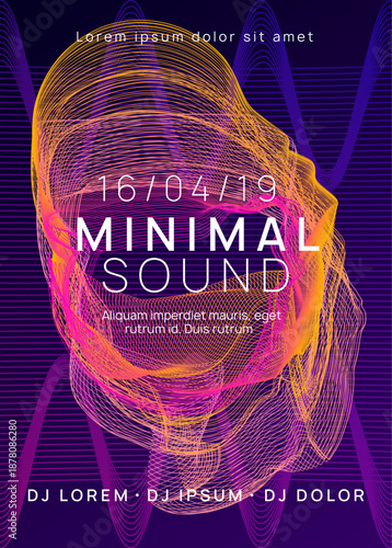 Party Banner. Festival Cover. Pink Sound Magazine. Dj Event. Fest Concert Template. Soundwave Disco Illustration. Violet Music Design. Blue Party Banner