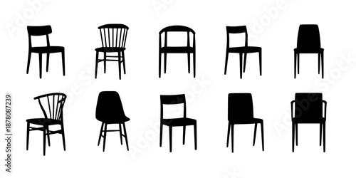 A Japandi-style dining chair with a curved wooden back and tapered legs.