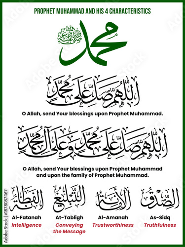 Islamic Calligraphy Prophet Muhammad Names and Characteristics
