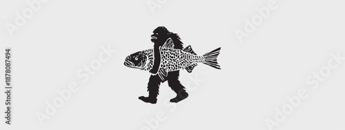 Funny Sasquatch Carrying Giant Fish – Vector T Shirt Design for Outdoors and Humor Lovers