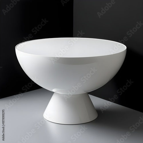 Luxurious round white pedestal placed against a rich black backdrop, emphasizing smooth curves, refined contrast, and sophisticated modern elegance for premium product presentation