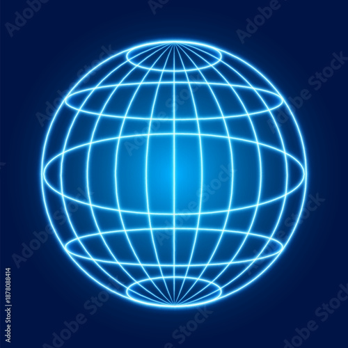 Neon sphere, earth globe, vector illustration.