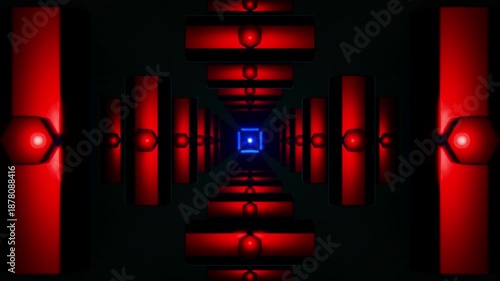 Seamless neon tunnel VJ loop with pulsing geometric columns and glow ambient depth