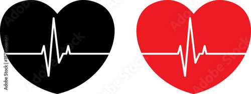 Heart shapes with electrocardiogram line  medical symbols