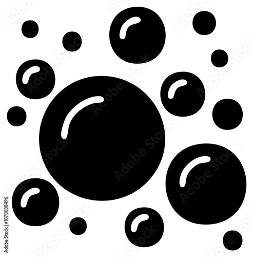 Simple black silhouette icon of floating soap suds and water bubbles