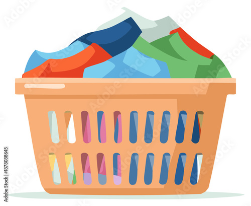 Full Laundry Basket Filled with Folded Clothing in Vector Illustration