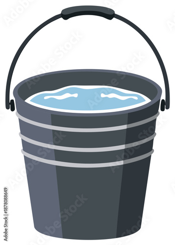 Gray Bucket Filled with Water Vector Illustration for Cleaning or Other Usage