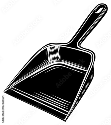Black and white dustpan illustration, hand tool cleaning element design