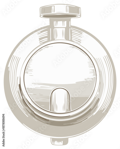 Vintage Round Flask With Etched Detail And Screw Cap Illustration