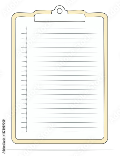 Hand Drawn Clipboard with Lined Paper for Notes and Lists Ready for Writing