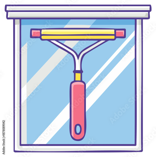 Household Cleaning Squeegee on Reflective Window Glass Illustration