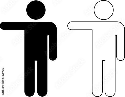 Stick figures standing side by side pointing right