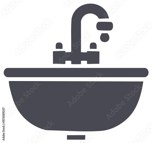 Modern kitchen or bathroom sink with a dripping water faucet icon concept