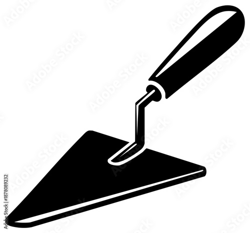 Black and white vector icon of a masonry trowel for construction work
