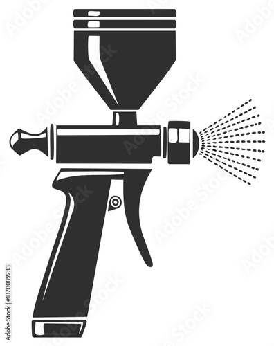 Industrial spray gun actively releasing paint or liquid droplets vector illustration