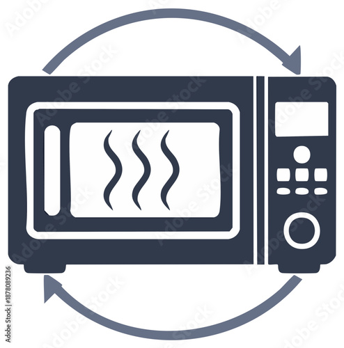 Vector icon of a convection microwave oven heating food with rotating arrows
