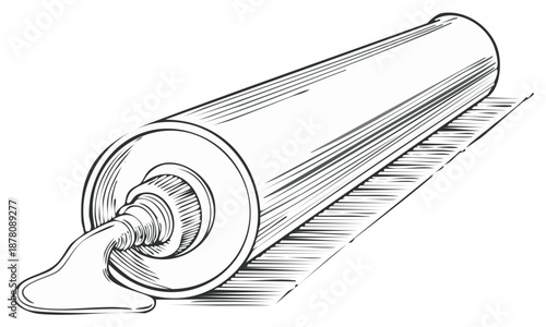Line Art of Open Tube with Squeezed Contents in Artistic Style