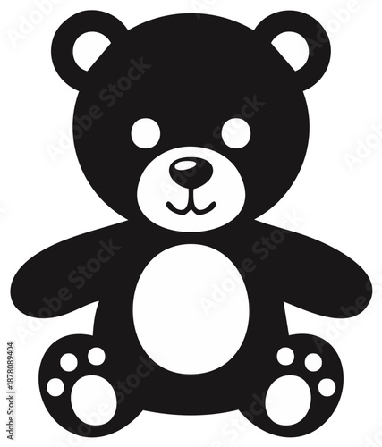 Simple black silhouette of a cute teddy bear sitting