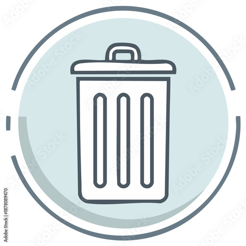 Waste bin outline icon vector in circle - trash can graphic, garbage container design