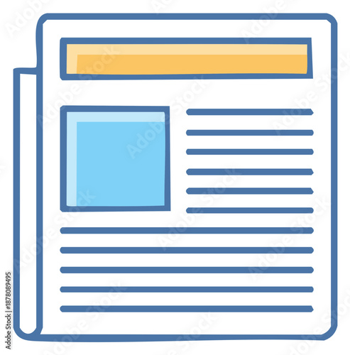 Stylized illustration of a newspaper with headlines and text