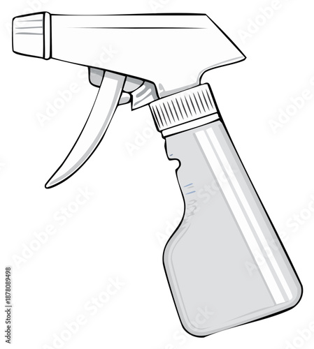 Cleanliness spray bottle with ergonomic handle and clear liquid content for household cleaning tasks