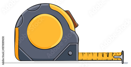 Yellow construction tape measure cartoon vector illustration for measuring