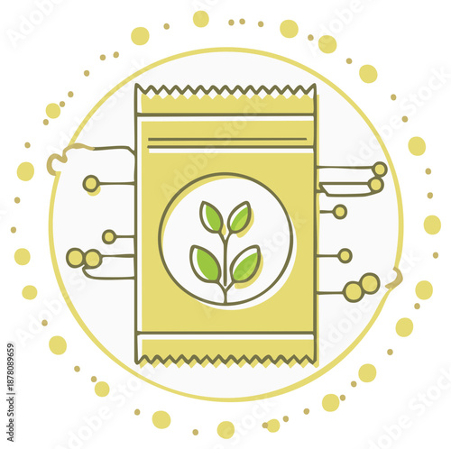 Plant Seeds in a Packet Encircled by a Tech Design, Representing Innovation in Agriculture