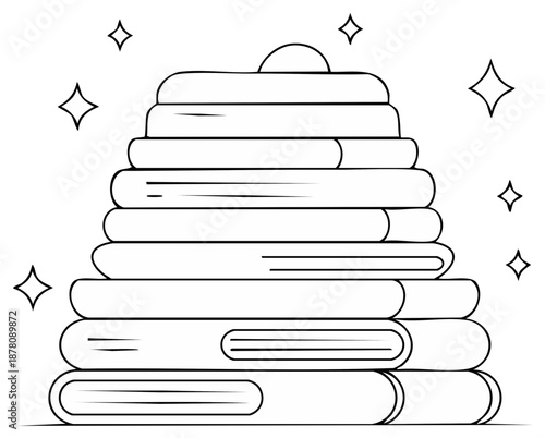 Stack of neatly folded clean towels sparkling bright