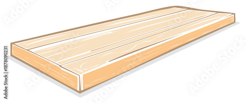 Cartoon Illustration of a Wooden Board, Platform or Plank with Wood Grain Texture, Perspective View Woodworking Resource