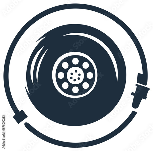 Car Wheel and Tire Inflation Hose Flat Vector Icon for Auto Service and Vehicle Maintenance