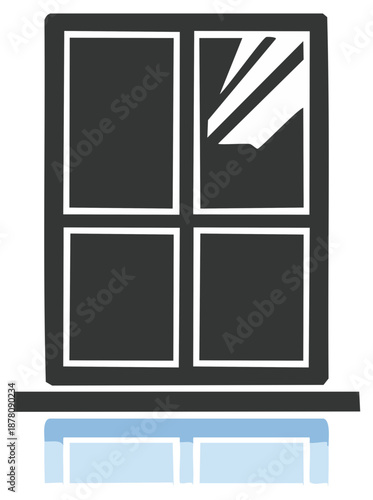 Simple icon of a window with a broken glass pane symbolizing vandalism accident or damage