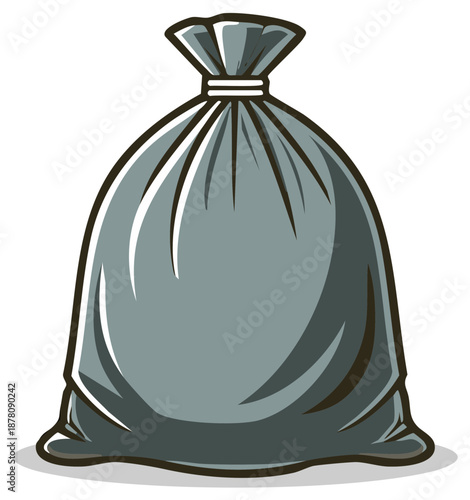 Cartoon Style Gray Tied Up Trash Bags Illustration Symbolizing Waste Management