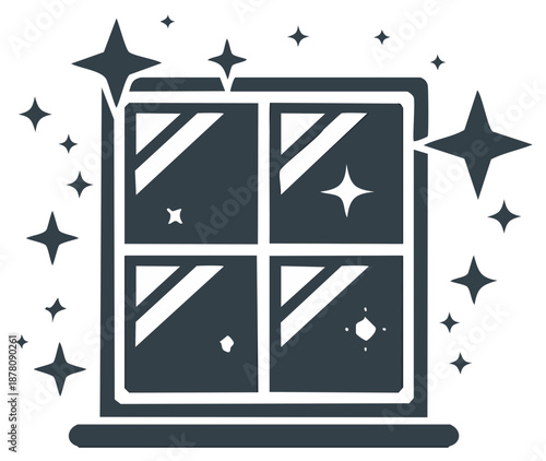 Icon of a clean window sparkling with stars symbolizing cleaning or tidiness.