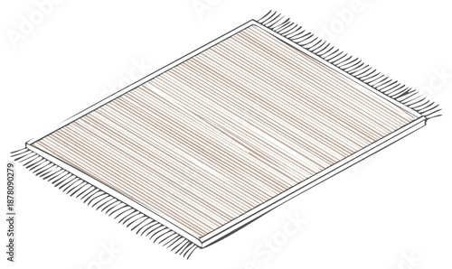 Hand Drawn Rectangular Rug with Fringe Detail and Striped Pattern